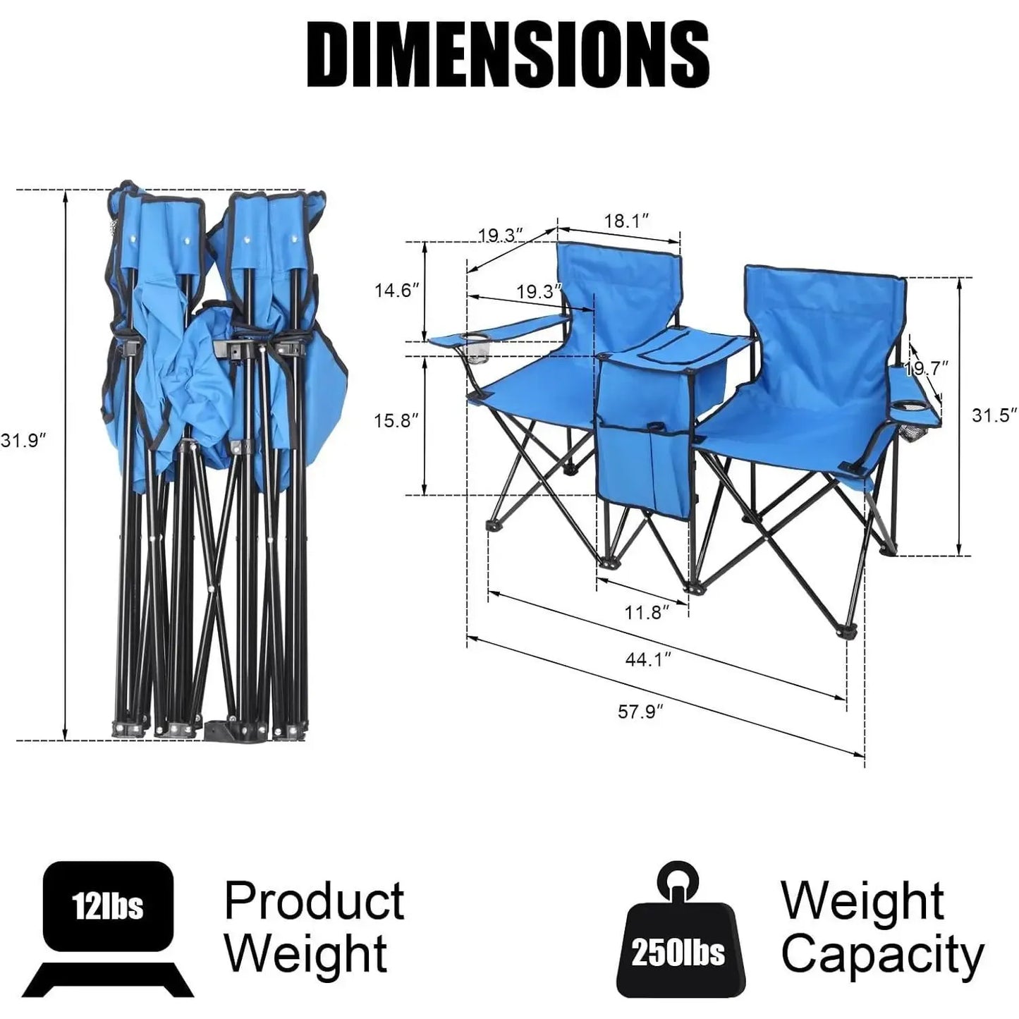 Outdoor Double Chair with Umbrella & Side Table – Beach & Camping