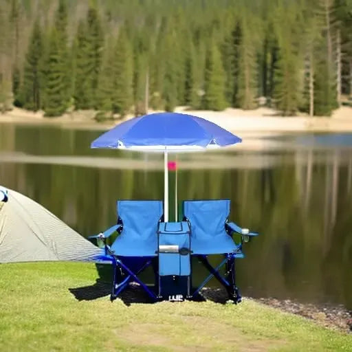 Outdoor Double Chair with Umbrella & Side Table – Beach & Camping