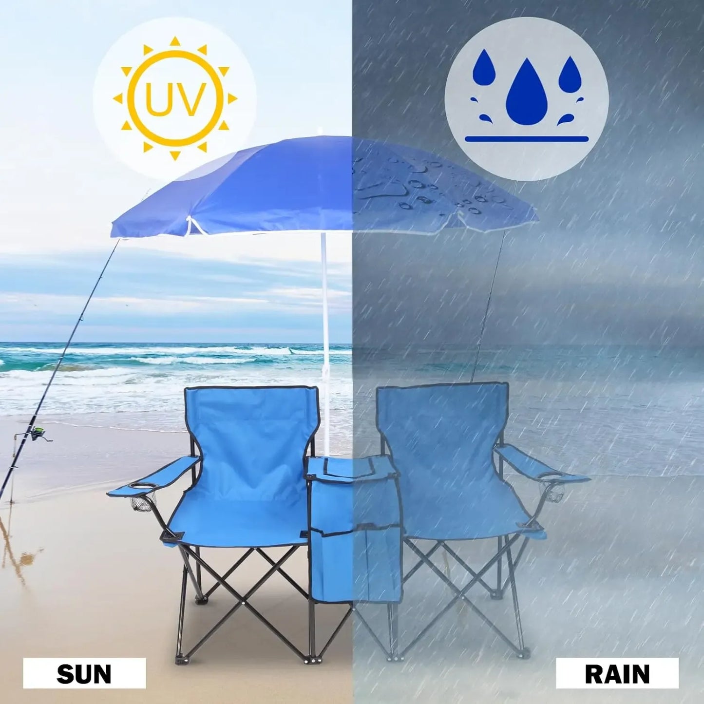 Outdoor Double Chair with Umbrella & Side Table – Beach & Camping