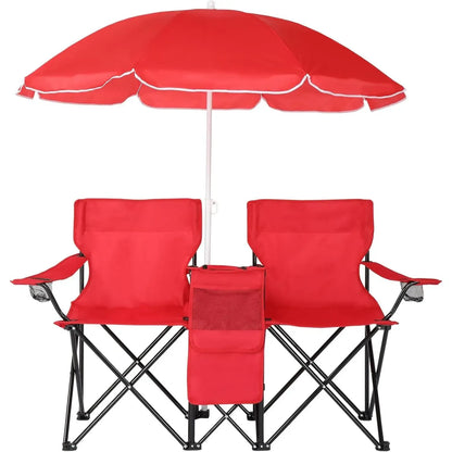 Outdoor Double Chair with Umbrella & Side Table – Beach & Camping