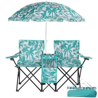 Outdoor Double Chair with Umbrella & Side Table – Beach & Camping