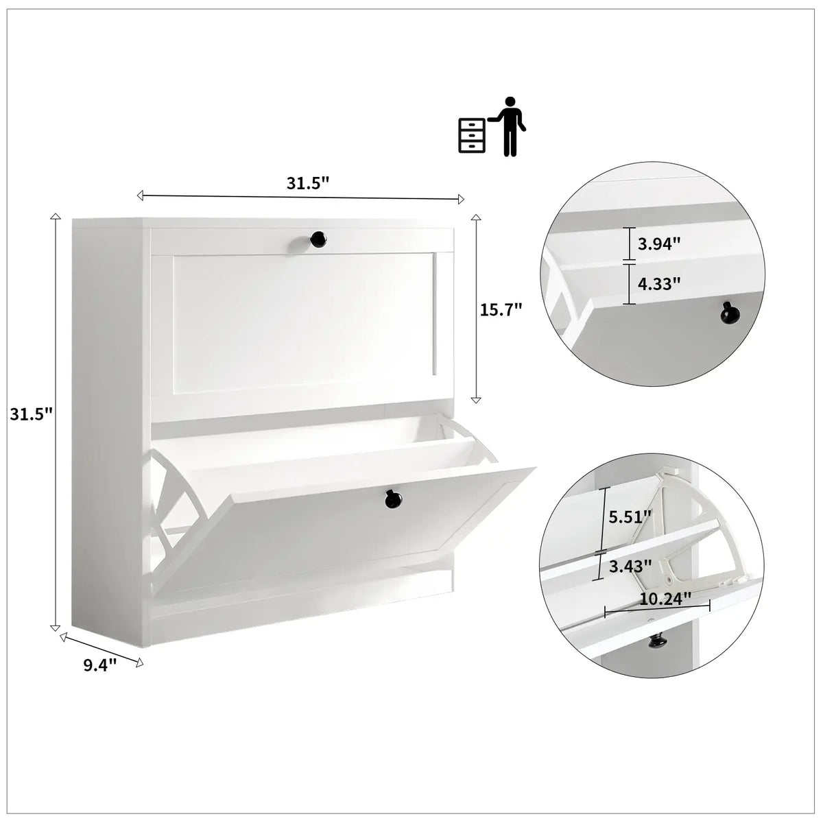 Narrow Shoe Cabinet with Drawers – Entryway Storage Organizer