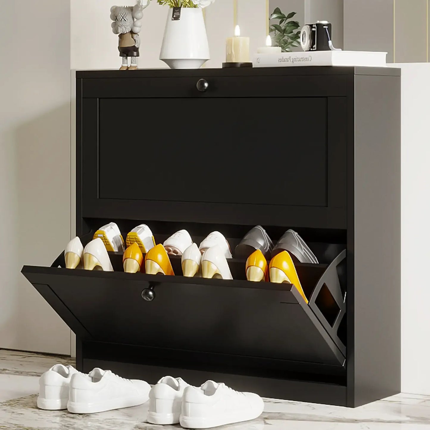 Narrow Shoe Cabinet with Drawers – Entryway Storage Organizer