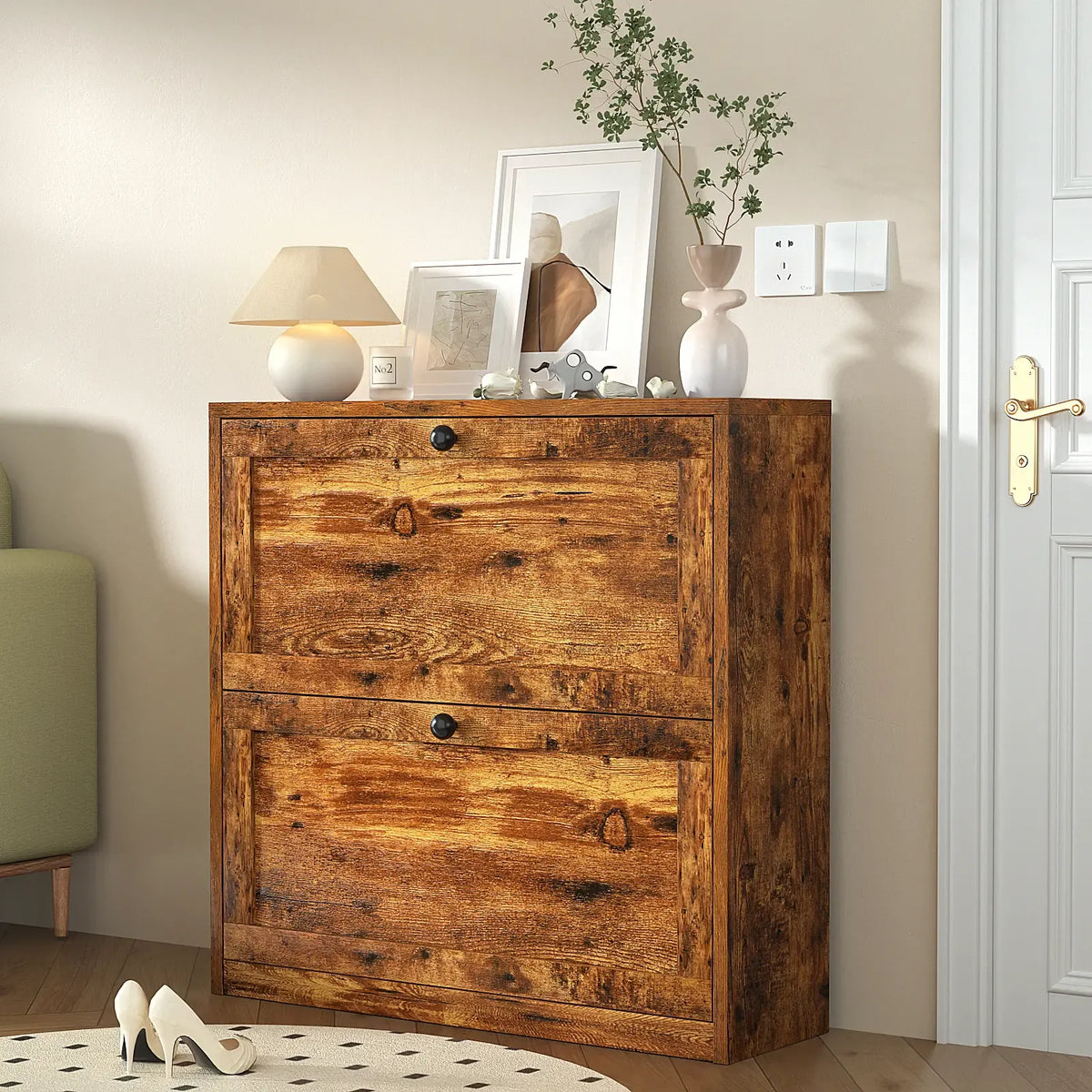 Narrow Shoe Cabinet with Drawers – Entryway Storage Organizer