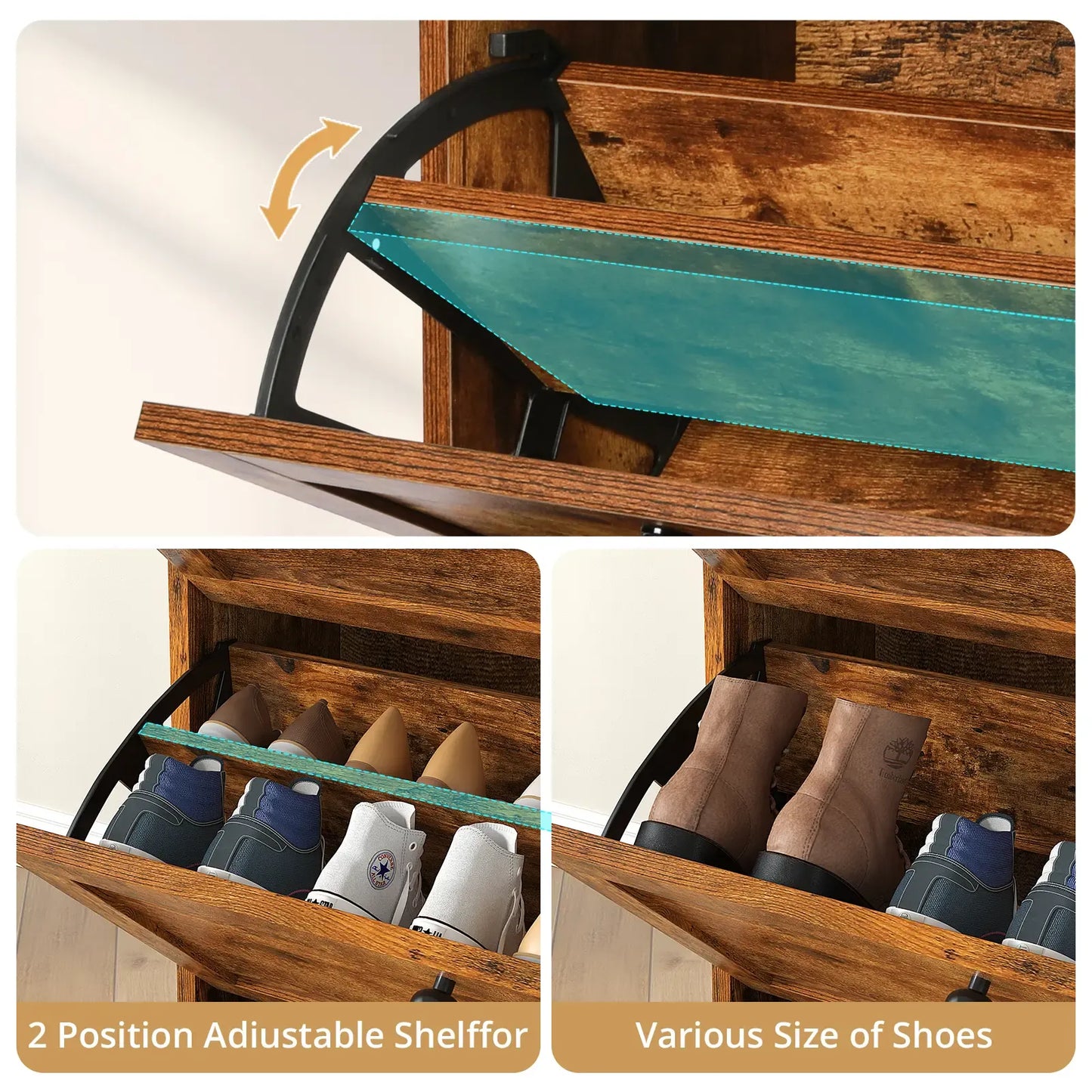 Narrow Shoe Cabinet with Drawers – Entryway Storage Organizer